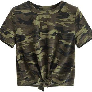 Women's Short Sleeve Camo Summer Crop Top